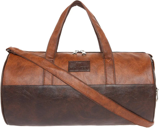 Fur Jaden Tan Leatherette Gym Bag for Men Women Boys Girls Travel Duffle Weekender Bag 23L