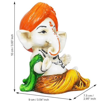 Ecraftindia Orange Polyresin Handcrafted Dancing Lord Ganesha Idol While Sitting | God Idol