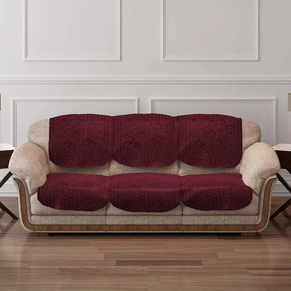 Cloth Fusion Italian Velvet Sofa Cover 5 Seater Set Perfect Floral Embossed Sofa Cover 3 Seater and 2 Seater Maroon