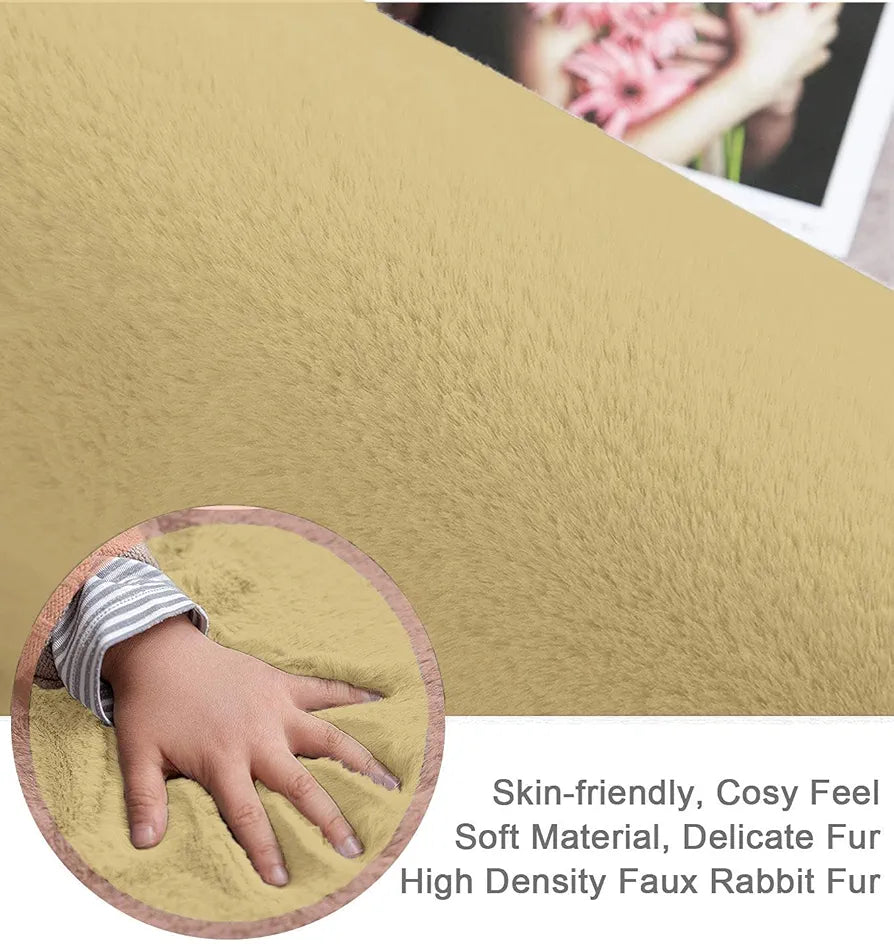 Luxe Home International Ruffle Floor Rug Rabbit Fur 1000 Gsm Living Room Foot Mats 4 X 6 FtColour Gold