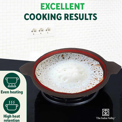 The Indus Valley Pre-seasoned Cast Iron Appam Pan With Glass Lid | Gas Compatible | Nonstick Appam Pan
