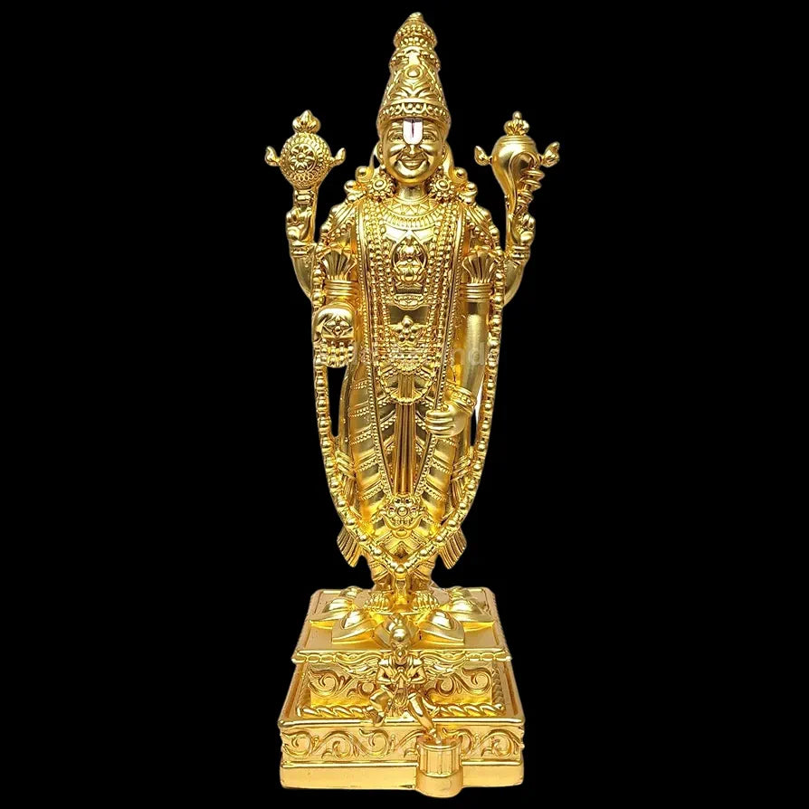 Gold Art India Lord Tirupati Balaji Gold Plated Matte Idol with Garuda