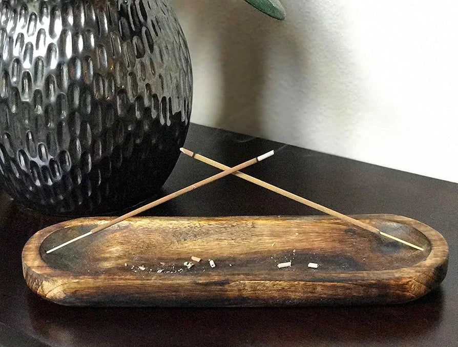 Pure Source India Set of 2 Pcs Natural Wood Agarbatti/Incense Holder and Ash Catcher