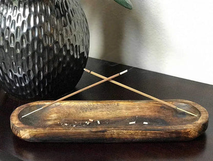Pure Source India Set of 2 Pcs Natural Wood Agarbatti/Incense Holder and Ash Catcher