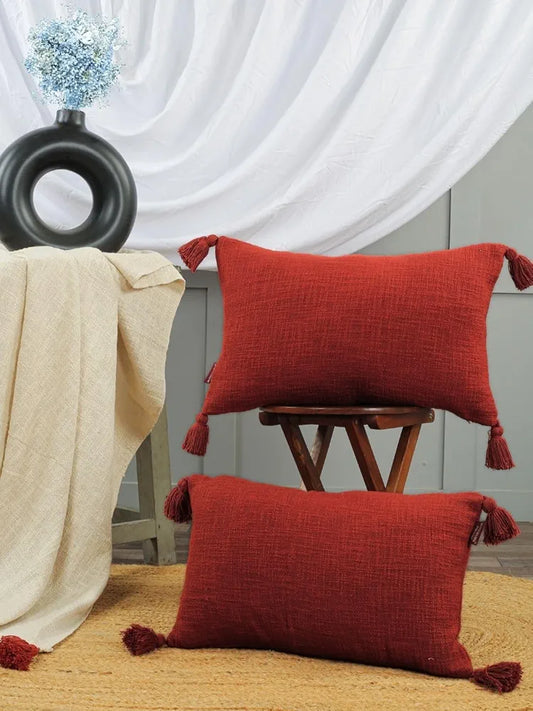 Homadorn Luxury Cotton Handmade Decorative Boho Throw Pillow Covers Rust