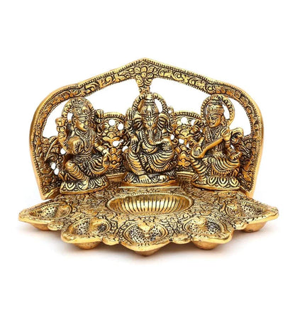 Chhariya Crafts Laxmi Ganesh Saraswati Idol with 5 Face Diya