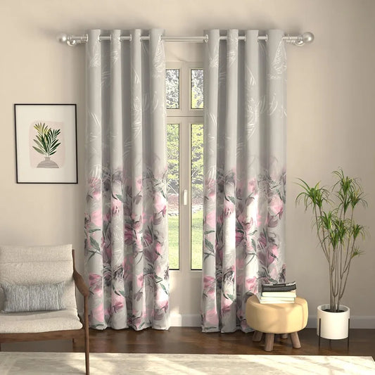 Urban Space Digital Printed Blackout Curtains for Door Bedroom Room Darkening Blackout Kids Decorative Curtains Winter Crocus Pink