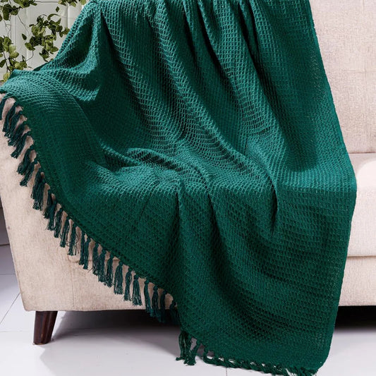 Homadorn Waffle Weave Cotton Throw Blanket Colour Bottle Green