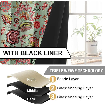 Cloth Fusion Blackout Printed Premium Window Curtains 5 Feet Long Set of 2 Blue Garden