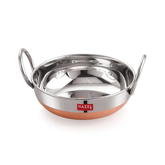 Hazel Stainless Steel Kadai with Copper Bottom 1.5 litres Steel Kadai