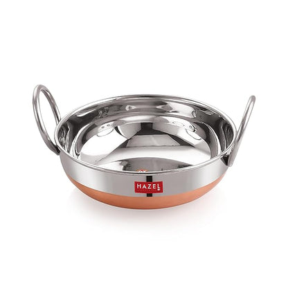 Hazel Stainless Steel Kadai with Copper Bottom Premium Heavy Gauge Steel Kadai