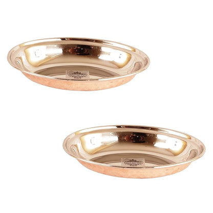 Indian Art Villa Steel Copper Serving Platter Hammered Antique Dark Tone Design - 295 gms
