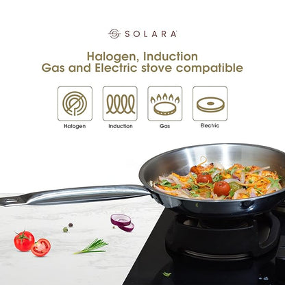Solara Triply Stainless Steel Frypan with Lid 22 cm Gas Stove and Induction Friendly Frying Pan