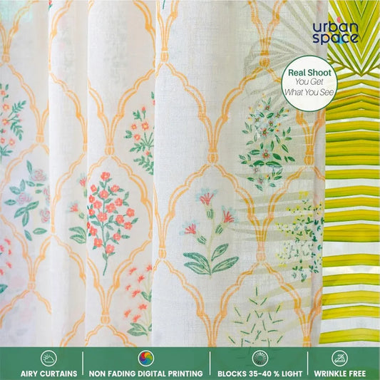 Urban Space Printed Sheer Linen Curtains for Door Light Filtering Linen Textured Decorative Curtains with Eyelets Set of 2 Floral Symphony