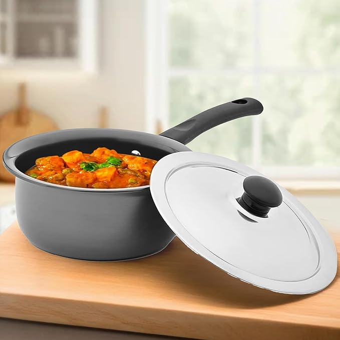 Savya Home Hard Anodized Aluminum Sauce Pan with Stainless Steel Lid Set 2.3 L