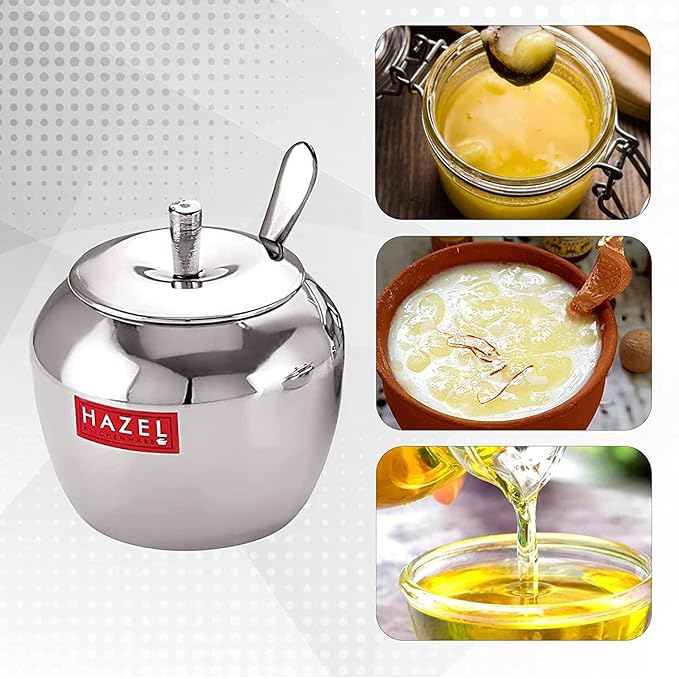 Hazel Stainless Steel Oil and Ghee Container With Spoon for Kitchen 260 ml Capacity