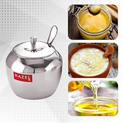 Hazel Stainless Steel Oil and Ghee Container With Spoon for Kitchen 260 ml Capacity