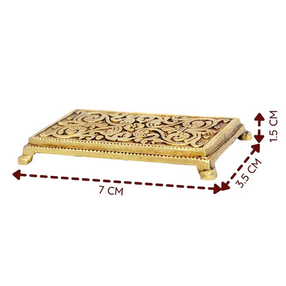 anciently Pooja Chowki Rectangle Shape | Pooja Chowki Rectangle | Brass Chowki, Brass, Gold Colour, 1 Piece 