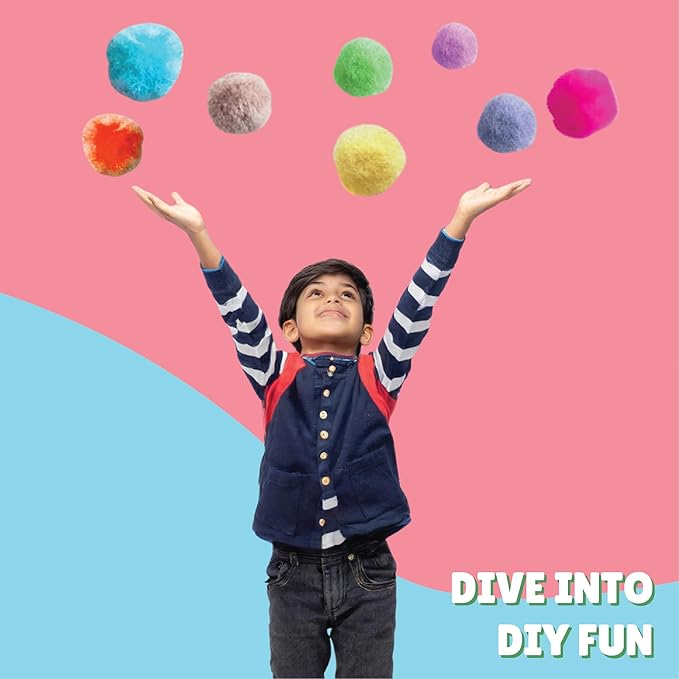 Kalakaram Diy Pom Pom Craft Kit for Kids | Create Adorable Pom Pom Crafts Using Pom Pom Balls | Pack of 250+ Pieces | Diy Kit for Kids