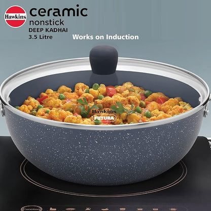 Hawkins Ceramic Nonstick 3.5 litre Deep Kadhai Induction Deep Fry Pan