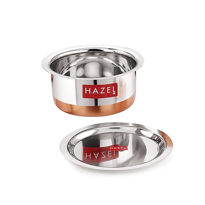 Hazel Steel Copper Bottom Tope with Lid 2400 ml Copper Bottom Vessels for Cooking Copper Bottom