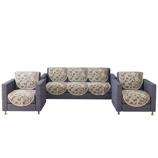 Kuber Industries 5-Seater Maroon S-22 Flower Couch Cover Cotton Sofa Slip Cover