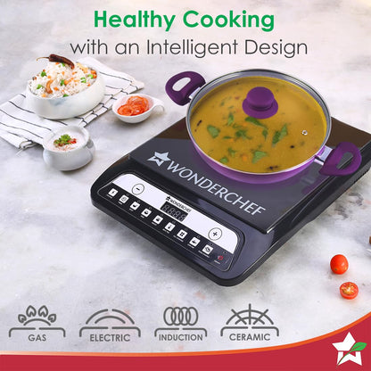Wonderchef Royal Velvet Non-stick 24cm Kadhai with Lid and Handles | Glass Lid