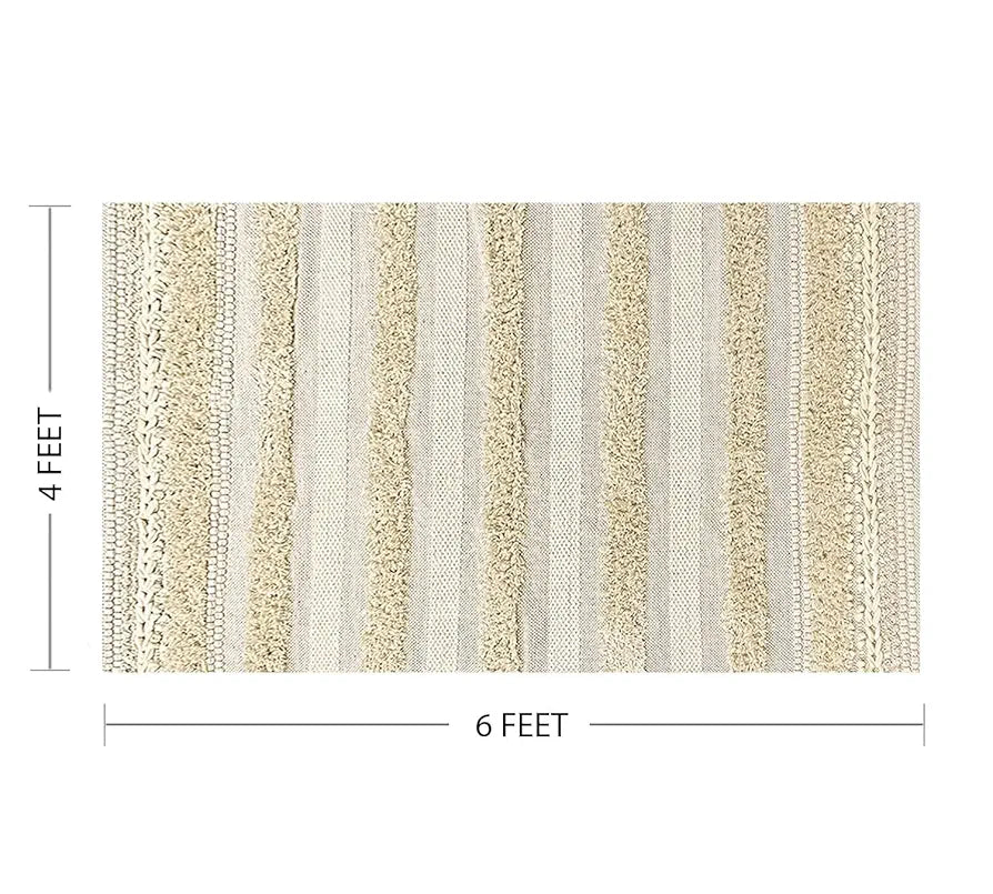 Sajavat Home Pure Cotton Soft and Durable Floor Rug Cream & White