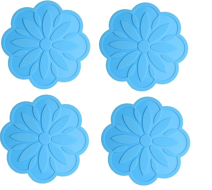 P-Plus International Set Silicone Pot Holders Non Slip Flexible Durable Heat Resistant Blue 16.5cm (Pack of 4)