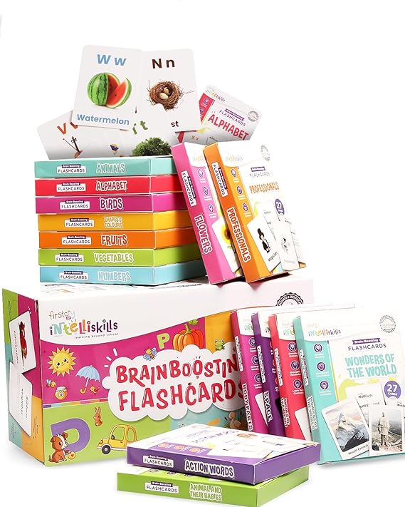 Firstcry Intelliskills Premium 7-in-1 Brain Boosting Non-tearable Flash Cards for Kids | 190 Cards | 1+ Years | Montessori Education Toy for Toddlers