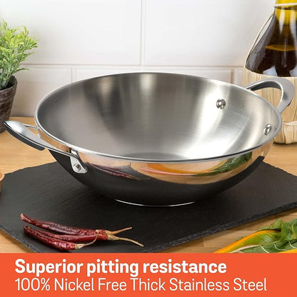 Meyer Select Nickel Free Stainless Steel Kadai with Glass Lid 22cm |1.91 Liters Silver