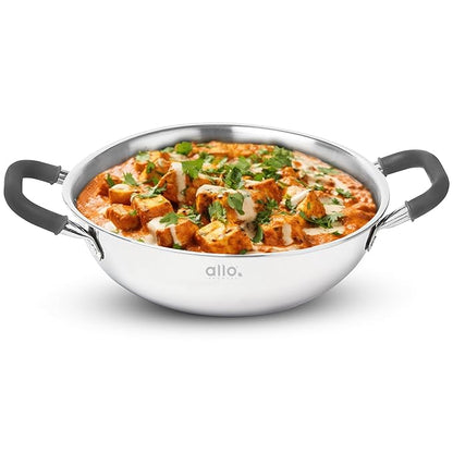 Allo Triply Stainless Steel Kadhai with Handles Perfect Kadhai for Curry 24cm 2.7 litres Without lid