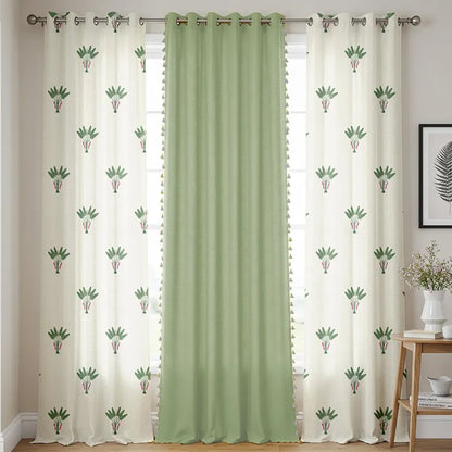 Urban Space Cotton Curtains for Door Combo Set of 3 Room Darkening Curtains for Home Decor Palm Lagoon Green & Aura Green