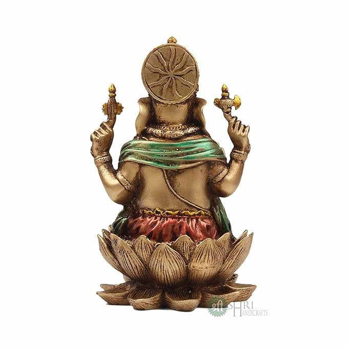 Indicast 7" Inch Cold Cast Resin Ganesh Showpiece Antique Decor | Metal Finish