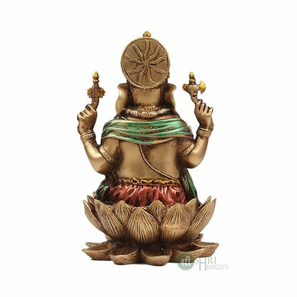 Indicast 7" Inch Cold Cast Resin Ganesh Showpiece Antique Decor | Metal Finish