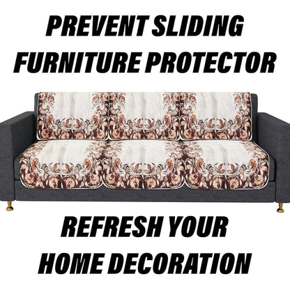 Kuber Industries Sofa Slip Cover Set Brown Flower Sofa Cover 5 Seater Couch Cover Cream