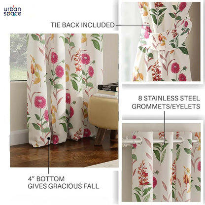 Urban Space Digital Printed Blackout Curtains for Door Bedroom Room Darkening Blackout Kids Decorative Curtains 1 Piece Curtain Cone Flower Pink