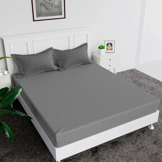 Kuber Industries Double Bedsheet with 2 Pillow Covers 144 TC Glace Cotton Bedsheet Gray