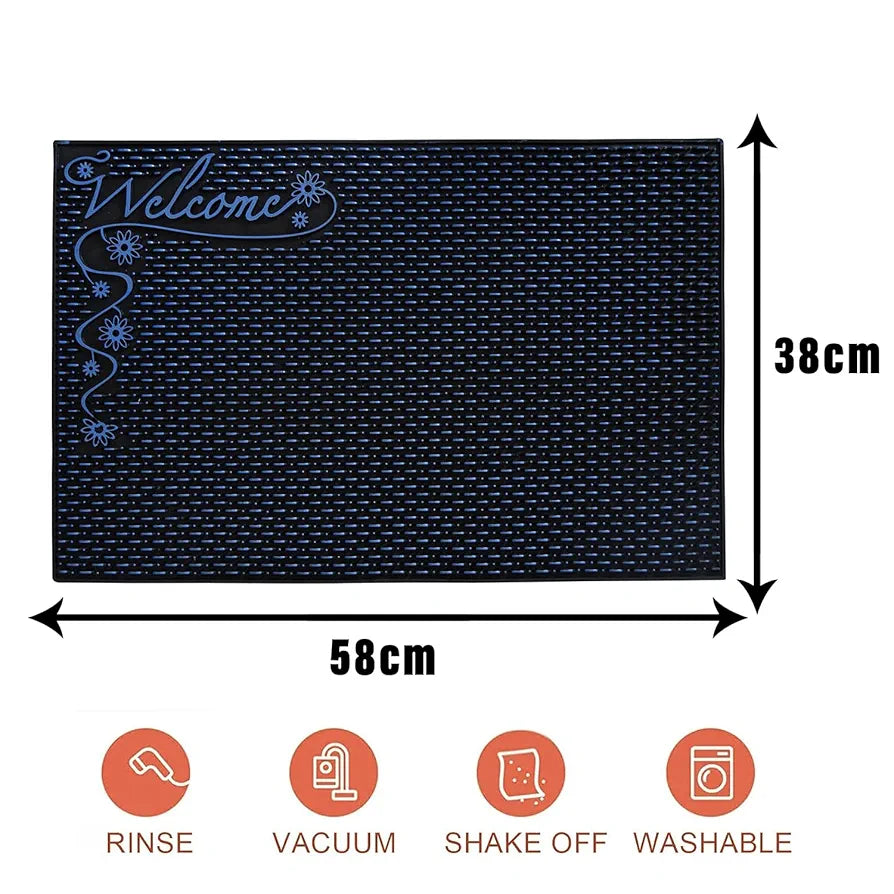 Kuber Industries Door Mat Rubber Mud Trapper Mat Welcome Mat Black & Blue Colour