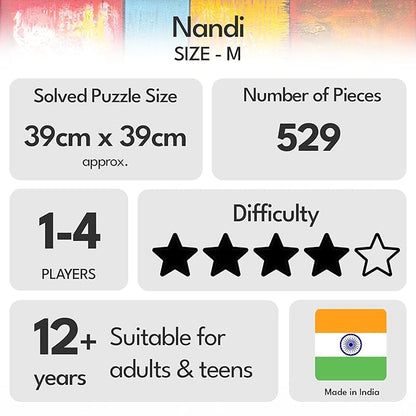 91Knots Mystical Bull Nandi 500 Pieces Premium Wooden Jigsaw Puzzle for Adults and Kids 12+ Years | Indian Artwork Puzzle with Unique Cuts