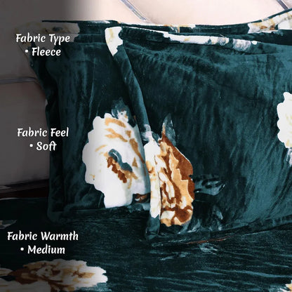 Cloth Fusion 190 TC Warm Winter Bedsheet for Double Bed King Size with 2 Pillow Covers Botanical Green