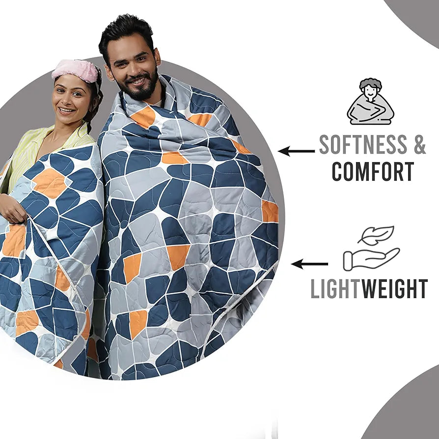 Divine Casa Microfiber 150 GSM Reversible Double Bed Comforter Ultra Soft & Lightweight Blanket Colour Blue-Grey and Orange