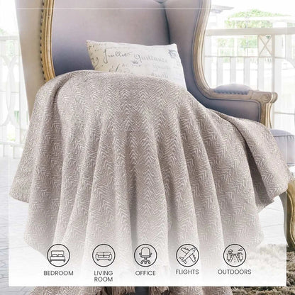 Sashaa World Soft Herringbone Throw Blanket Colour Grey