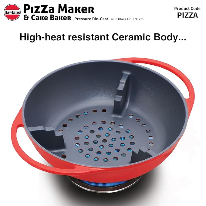 Hawkins Diecast 30 cm Nonstick Pizza Maker and Cake Baker with Glass Lid