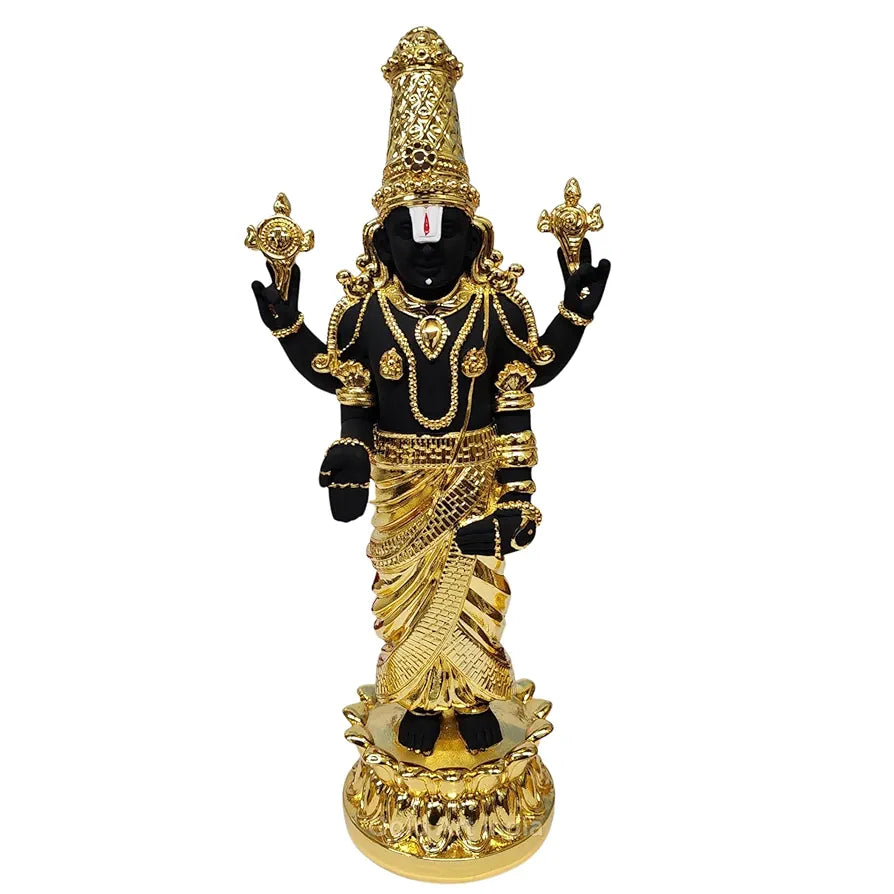 Gold Art India Lord Tirupati Balaji Kamal Gold Plated Black Idol