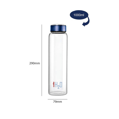 Cello H2O Borosilicate Glass Water Bottle | 1000 ml | Blue