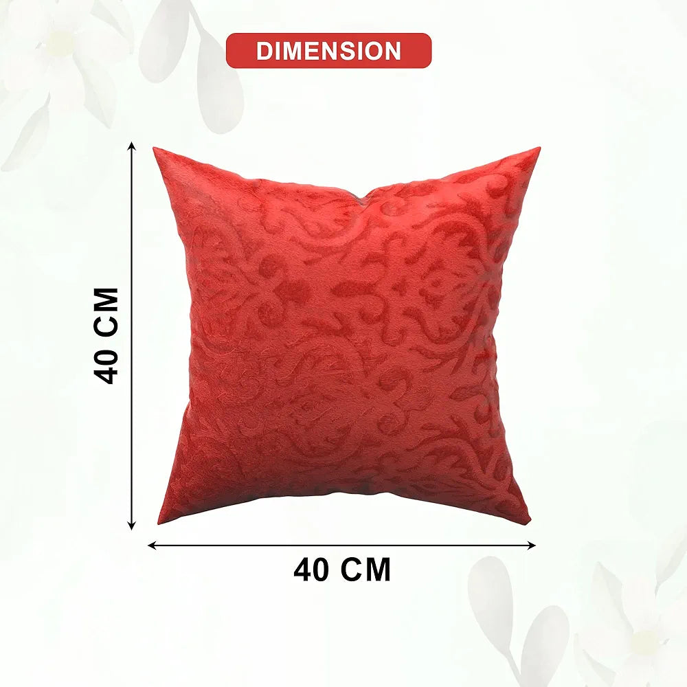 Kuber Industries Set of 5 Washable & Removable Velvet Sofa Pillow Covers with Zip Floral Design Red