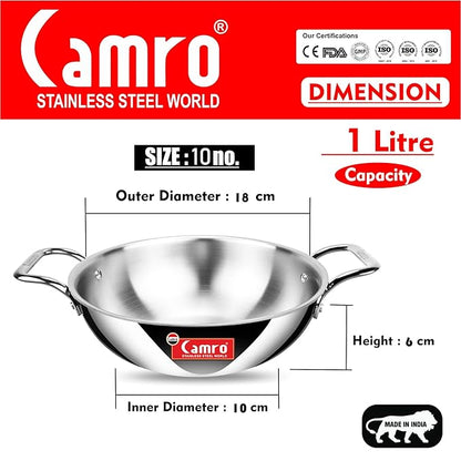 Camro Triply Artisian Serving Pot with Lid 18 No 6.2 Liters Induction Friendly Dishwasher Safe