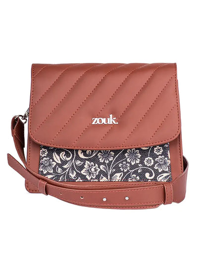 Zouk Vegan Leather & Jute Flap Closure Beyond Basic Sling Bag For Women's Girls