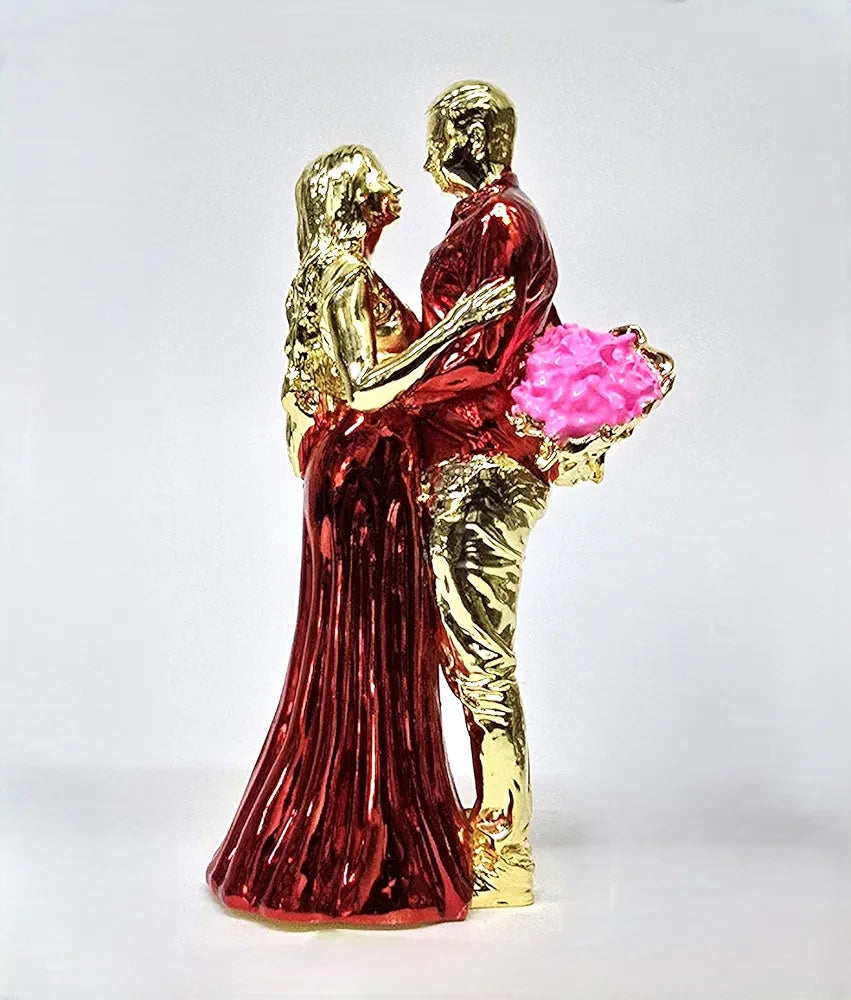 Gold Art India Romantic Couple Figurine Gold-Plated with Red Dress – 6 Inch